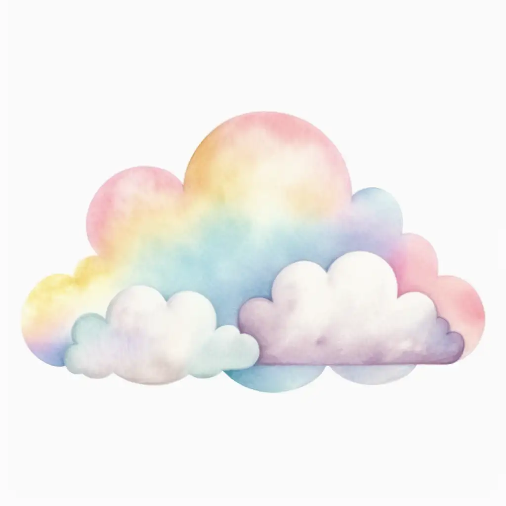 Pastel Colored Watercolored Long Cloud on White Background