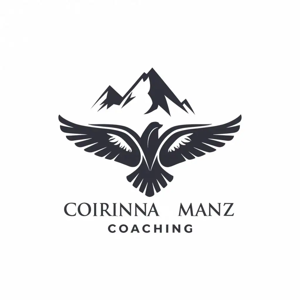 LOGO-Design-For-Corinna-Manz-Coaching-Majestic-Mountain-Bird-Symbolizing-Strength-and-Growth-with-Sports-Typography