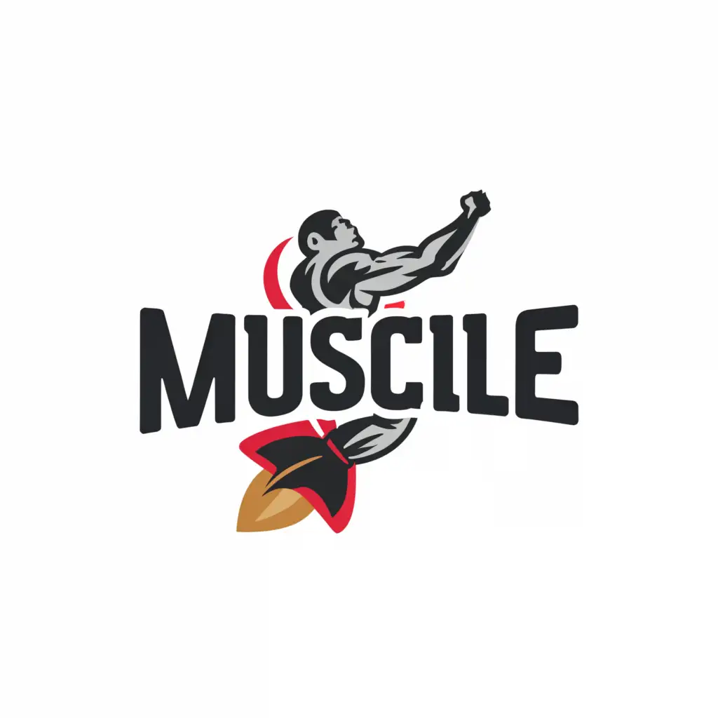 a logo design, with the text 'Muscile', main symbol: Bicep rocket, Minimalistic, to be used in Sports Fitness industry, clear background