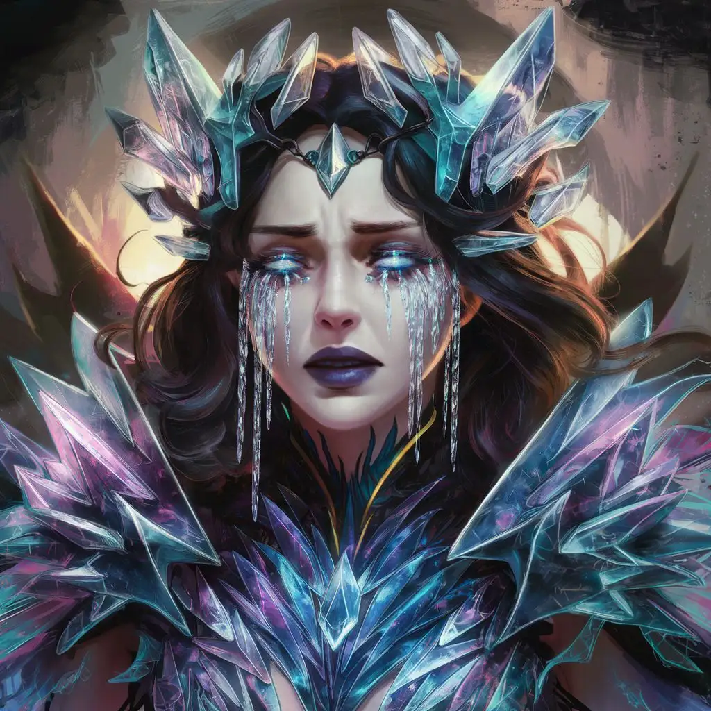 Crying-Crystal-Tears-Vibrant-Armored-Woman-in-Dark-Fantasy-Art