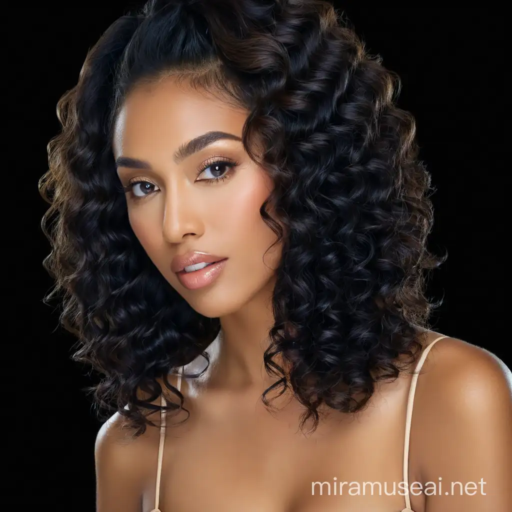 hair extension photoshoot, curly hair, highly detailed, neutral color background, real skin texture, realistic photo.