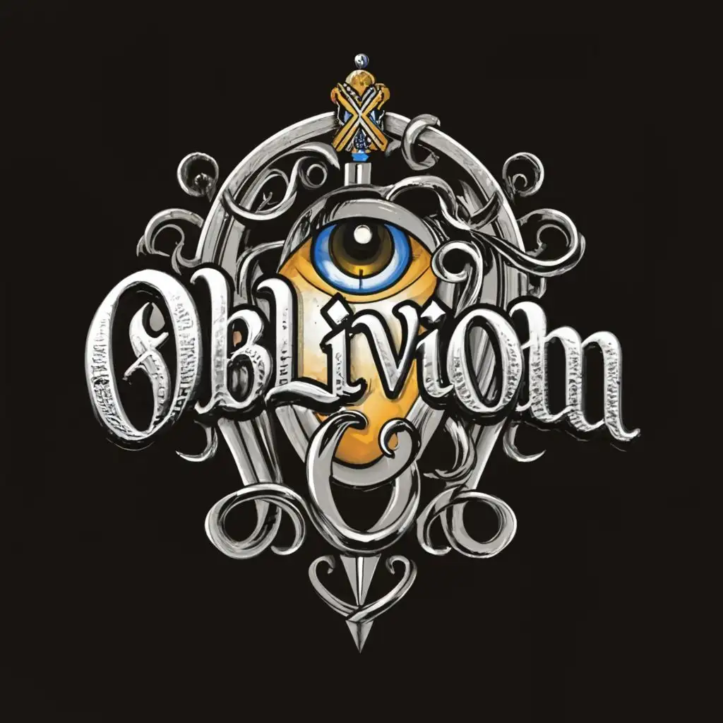 a logo design,with the text "OBLIVION", main symbol:MEDIEVIL PENDANT