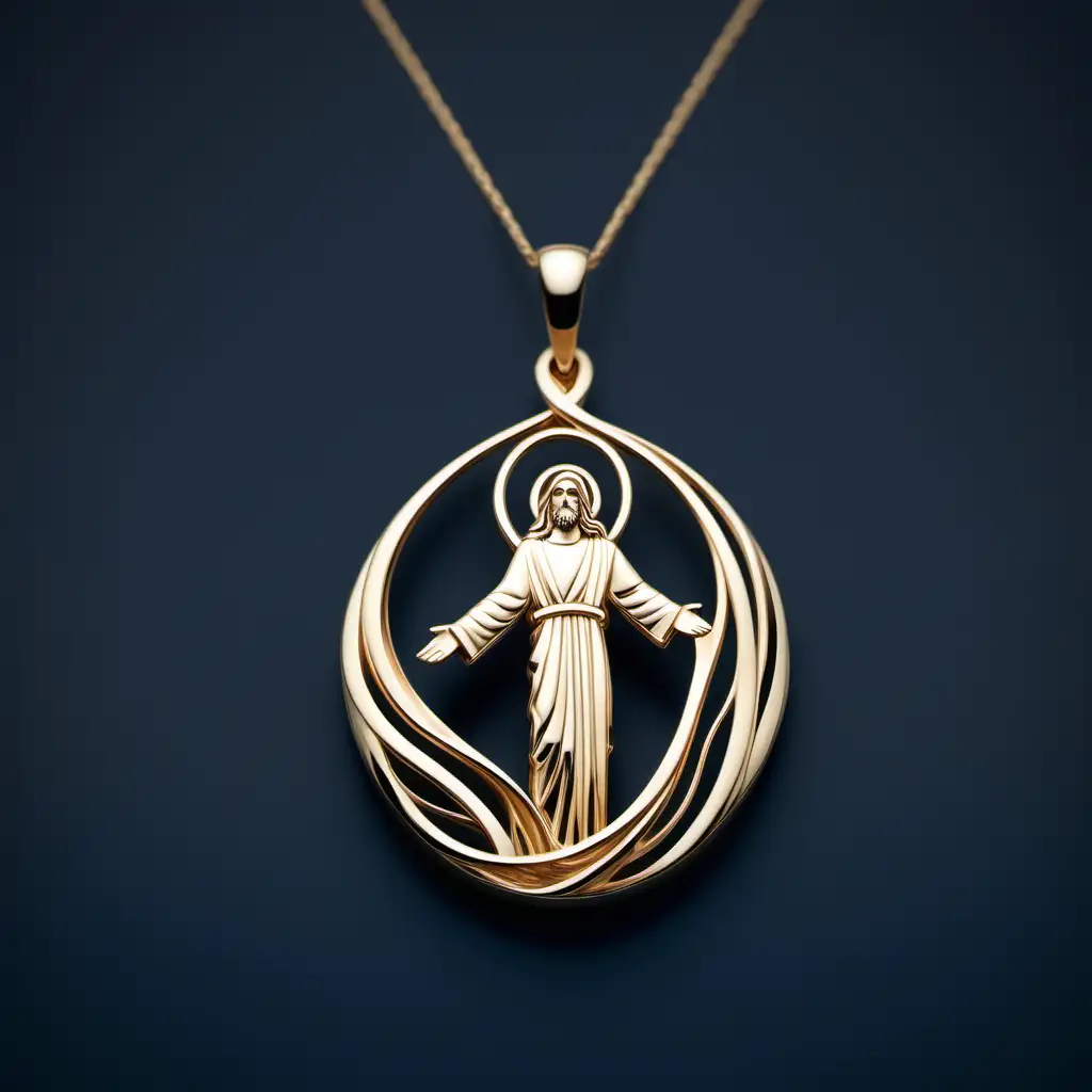 Design a 14 k pendant inspired from Jesus Embrace flowing and graceful lines, mirroring the compassionate gestures attributed to Jesus. Let each curve tell a story of love, kindness, and acceptance.