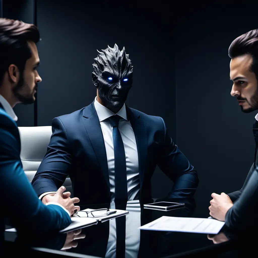dark core CEO at a business meeting 