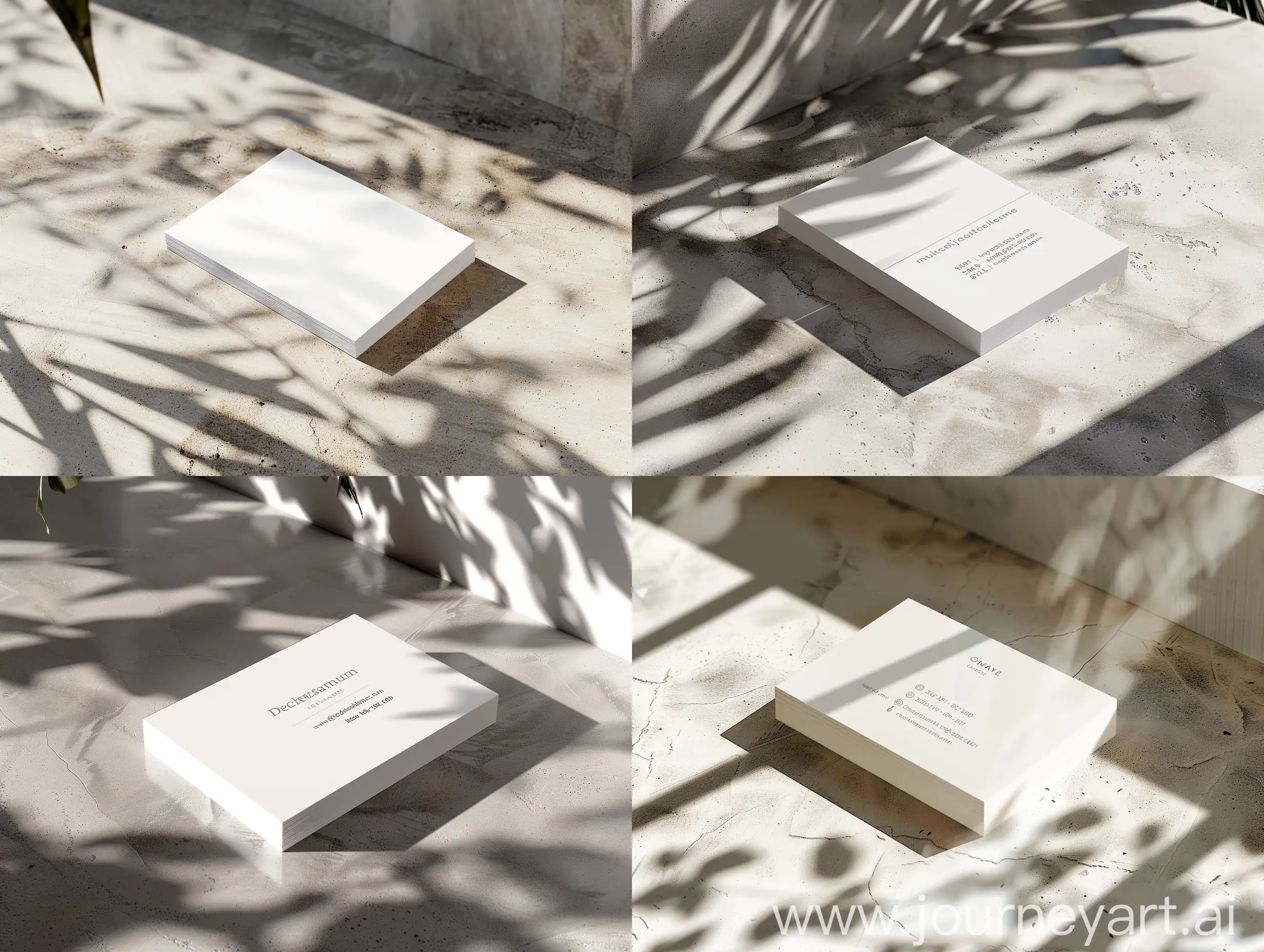 white business card mockup on a concrete floor with sunlight and shadows on it, Highly detailed, high quality