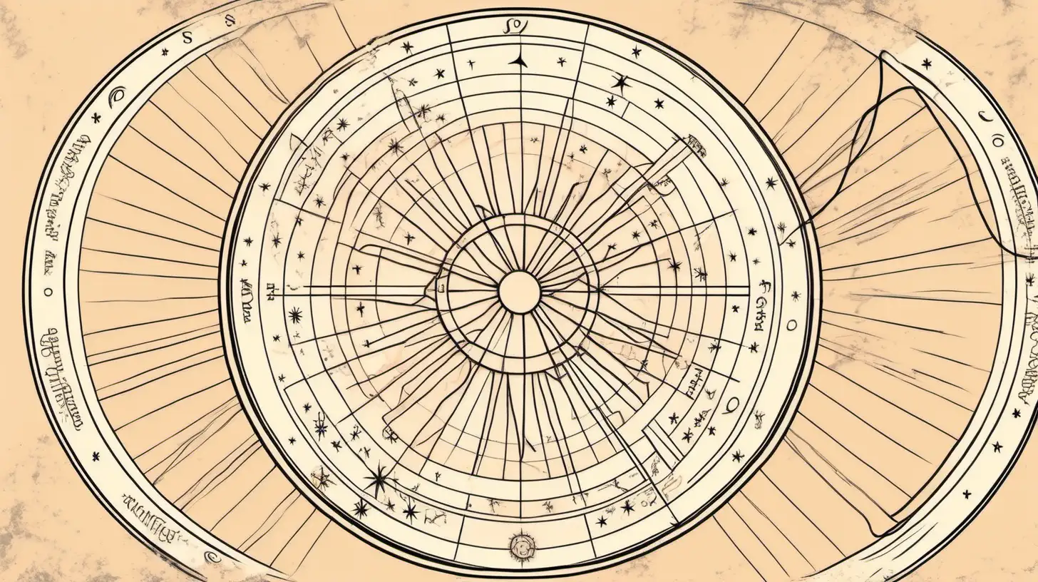 Astrological Wheel with Loose Lines and Muted Colors Featuring a Ribbon Style Banner