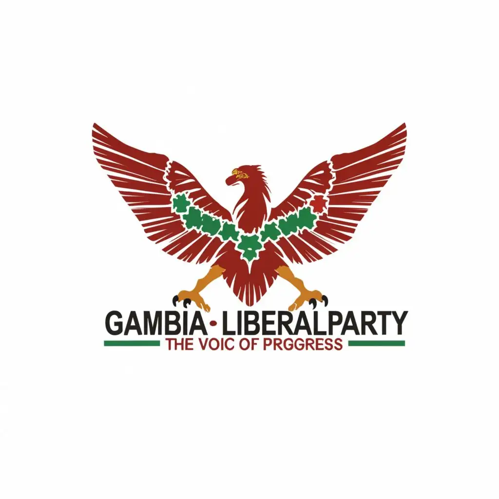 a logo design, with the text 'GAMBIA LIBERAL PARTY
The Voice of Progress', main symbol: eagle red / green, Moderate, clear background