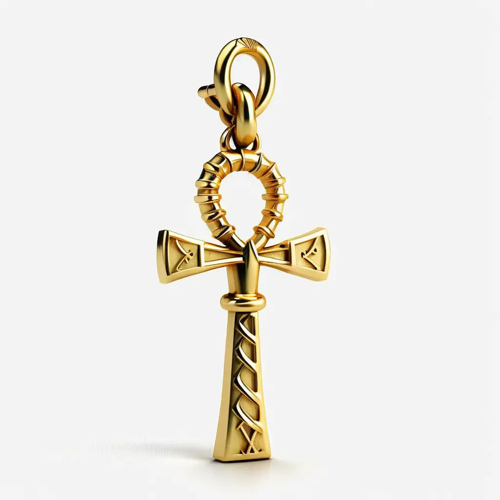 Exquisite Solid Gold Ankh Charm Necklace with Spring Lock Clasp on White Background