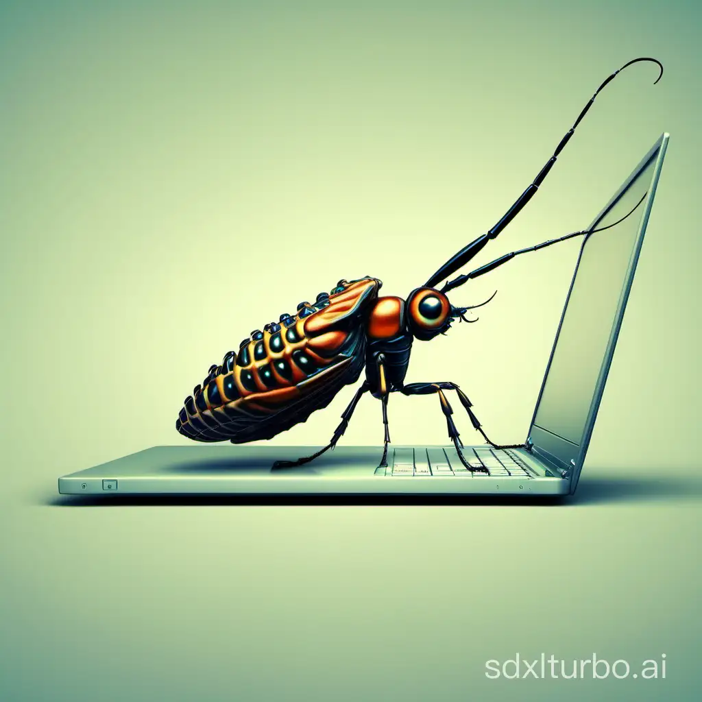Giant-Insect-Using-Laptop-for-Online-Communication