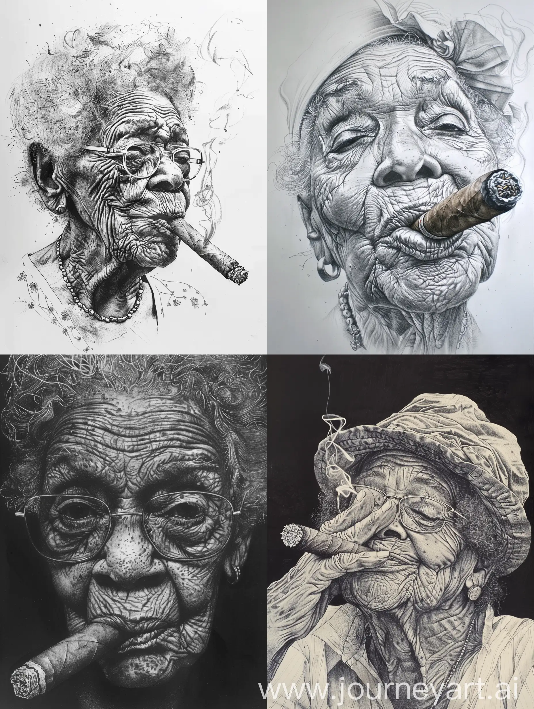Draw cuban mephedrone granny smoking a cigar in 90s style