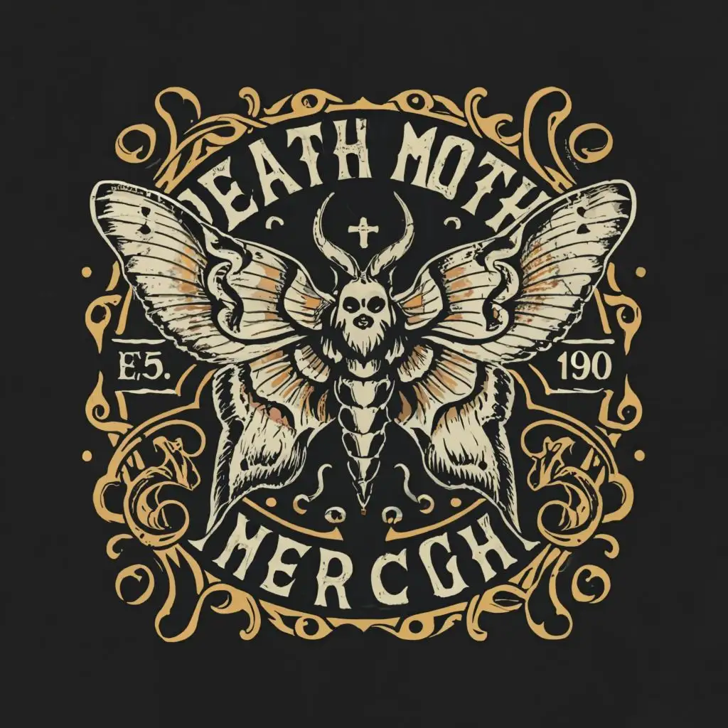 a logo design,with the text "Death Moth Merch.
Est. 2024
", main symbol:gothic butterfly,complex,be used in Religious industry,clear background