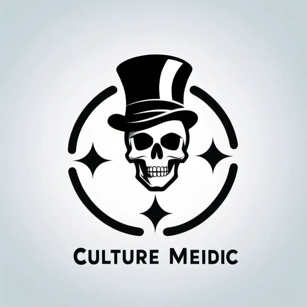 design a logo for a company called CultureMedic. Envision a sleek and modern logo featuring a stylized skull. The skull should exude professionalism and confidence. It’s wearing a top hat, with the letter C on it, symbolizing knowledge and expertise. Around it, intertwine elements that represent cultural diversity, like small symbols or patterns from various cultures, forming a circle or border to signify inclusivity. Use a blend of clean lines and vibrant colors to reflect the fusion of cultures and the forward-thinking nature of the company.
