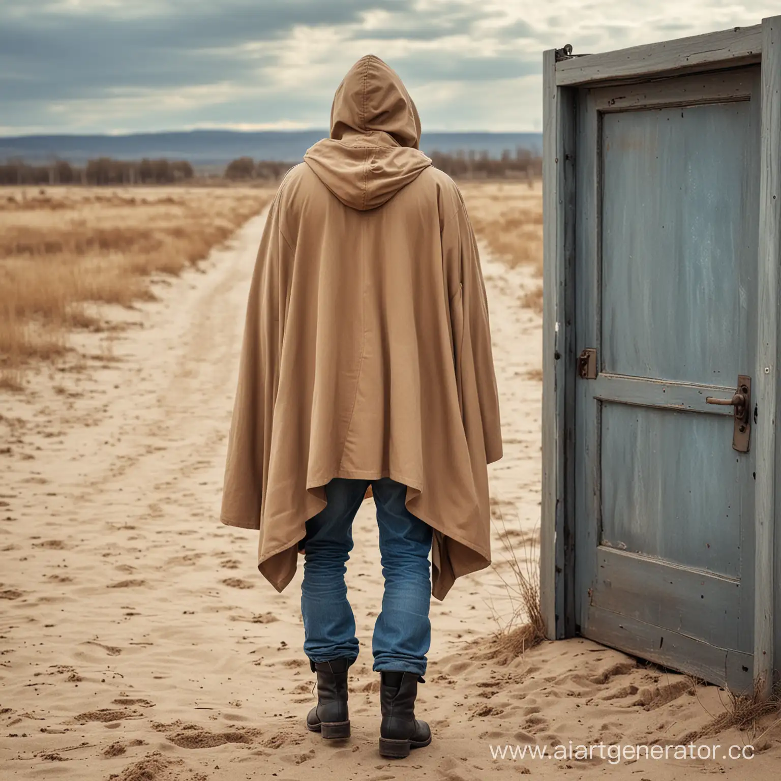 Mysterious-Figure-in-SandColored-Hooded-Cloak-by-Closing-Portal