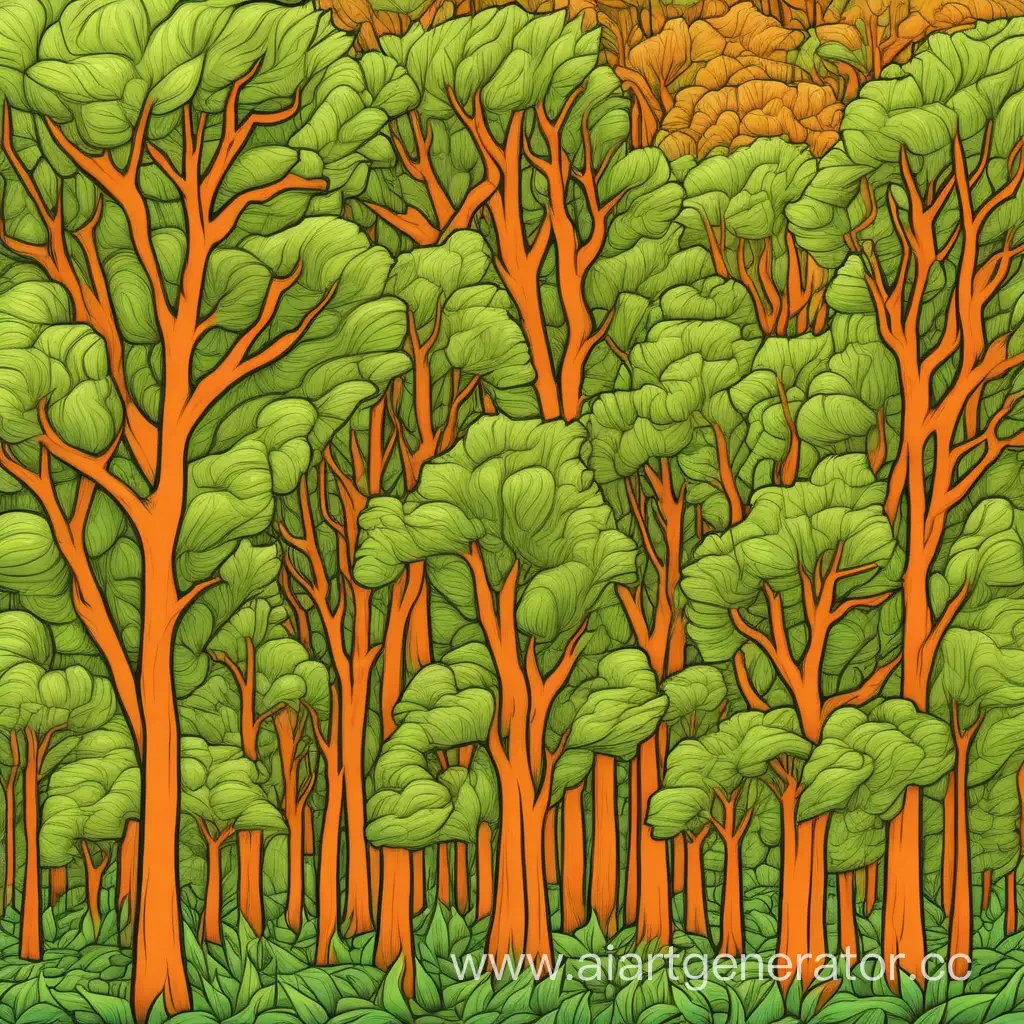фон состоящий из деревьев в зеленых, оранжевых цветах