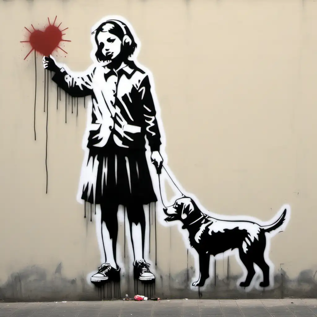a banksy inspired art work with a dog