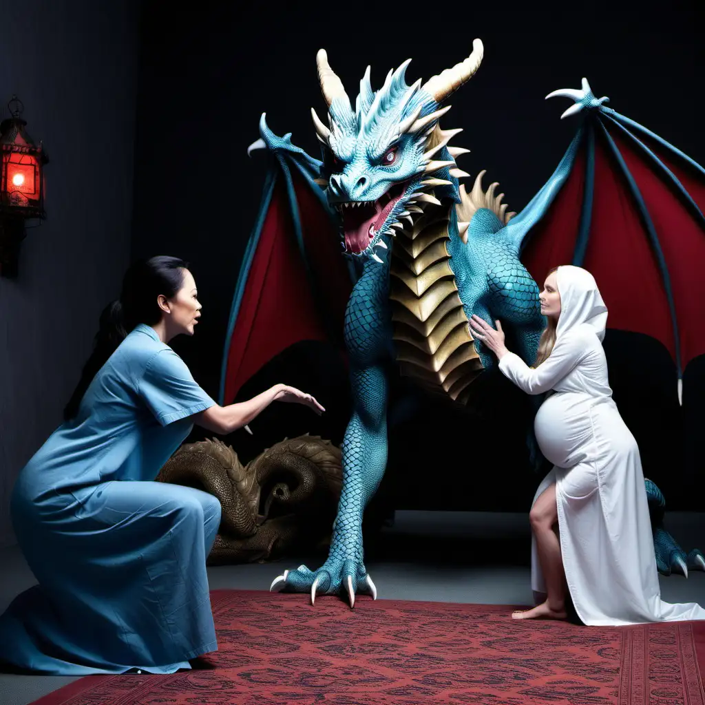 Mythical Encounter Dragon Halting Before Expectant Mother
