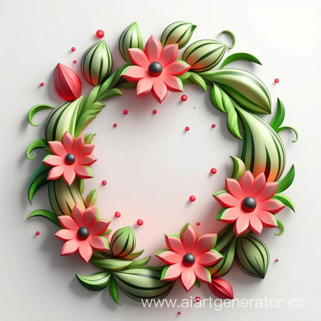 Simple logo of a 3D fire froral wreath border. Made of border water melon. White background.