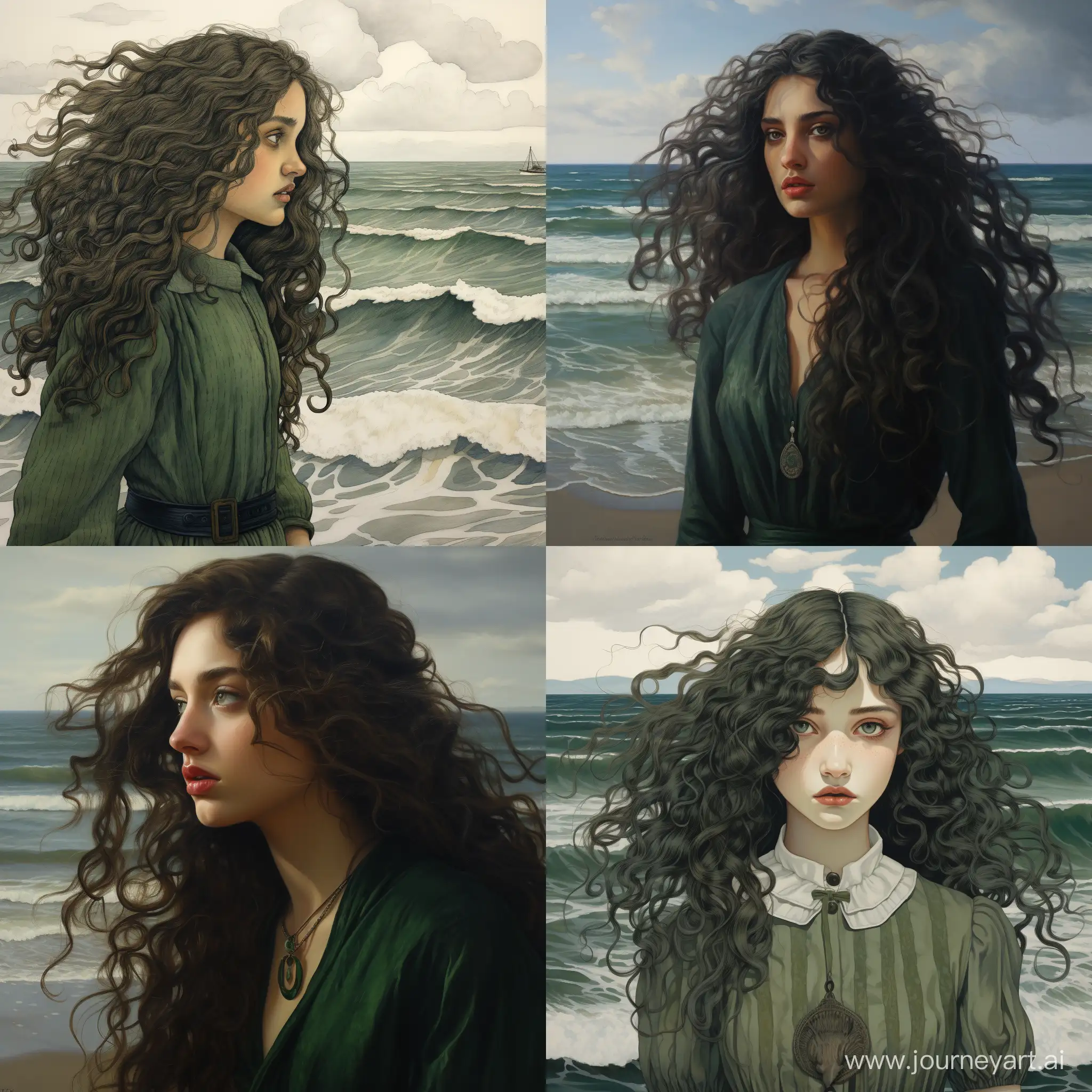 Enchanting-Seaside-Gaze-of-a-DarkHaired-Witch-with-Mystic-Charms