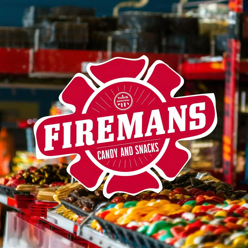 LOGO-Design-For-Firemans-Candy-And-Snacks-Vibrant-Red-Fire-Truck-Theme-with-Sweet-Typography