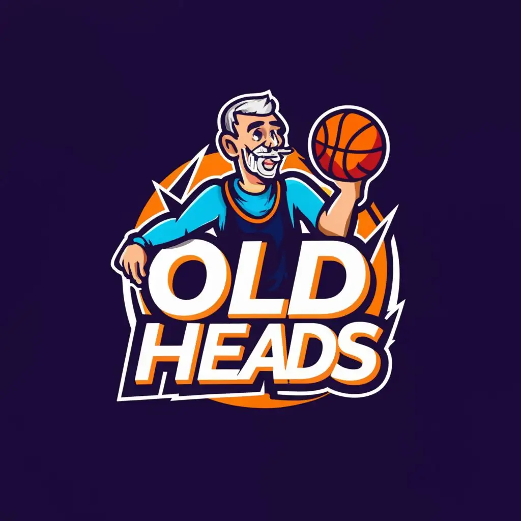 a logo design,with the text "Old Heads", main symbol:Old guy, basketball and vibrant colors ,Moderate,be used in Sports Fitness industry,clear background