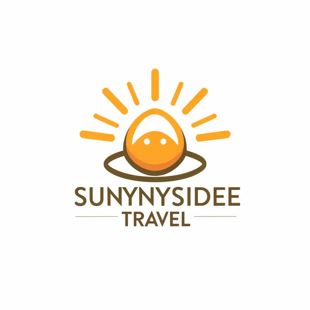 a logo design,with the text "Sunnyside Travel", main symbol:Sunny Egg Icon: Design an egg where the yolk takes the form of a sun, possibly with rays extending outward. The egg itself could subtly hint at a globe or compass to tie in the travel theme.,complex,be used in Travel industry,clear background