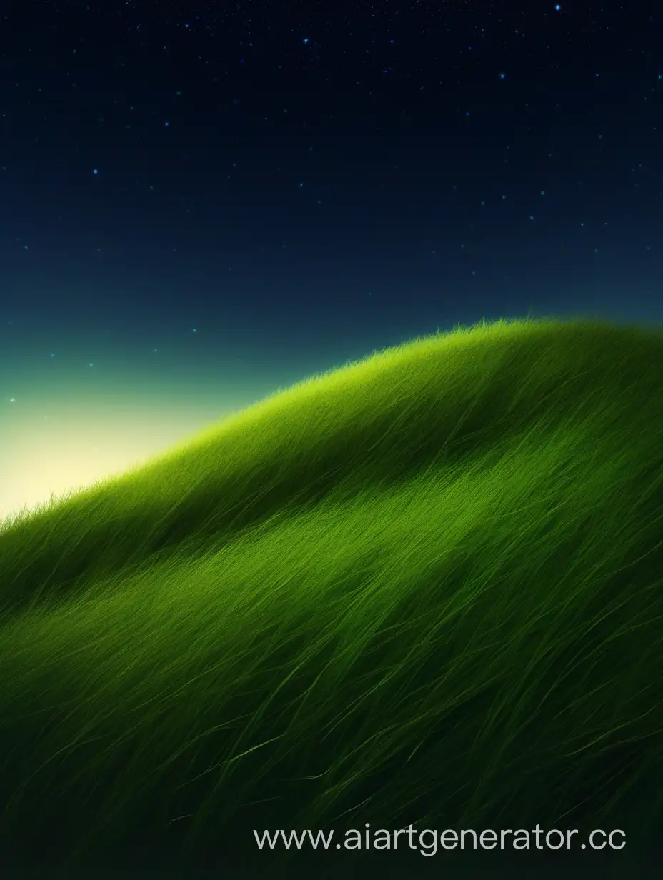 Травяной холм под наклоном над яркой ночью