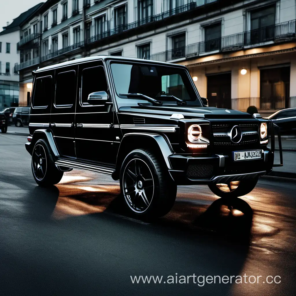 Sleek-Black-Mercedes-GClass-in-the-Evening-Elegance-Meets-Gangster-Style