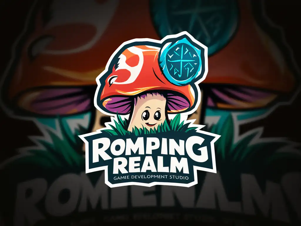 GAME DEV STUDIO LOGO "ROMPING REALM" SHROOM RUNE