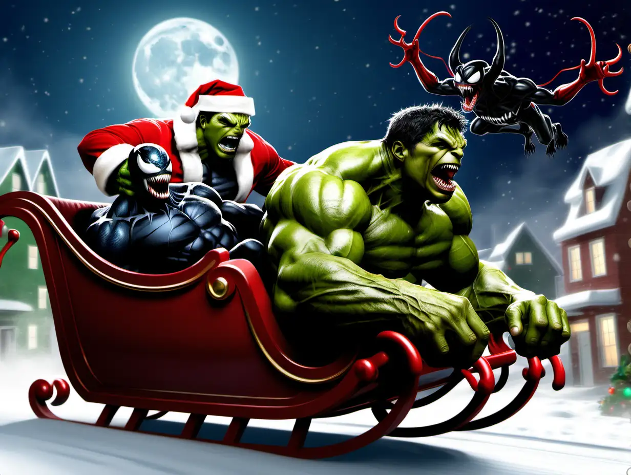 The Hulk and Venom Team Up for a Wild Sleigh Ride with Santa Claus