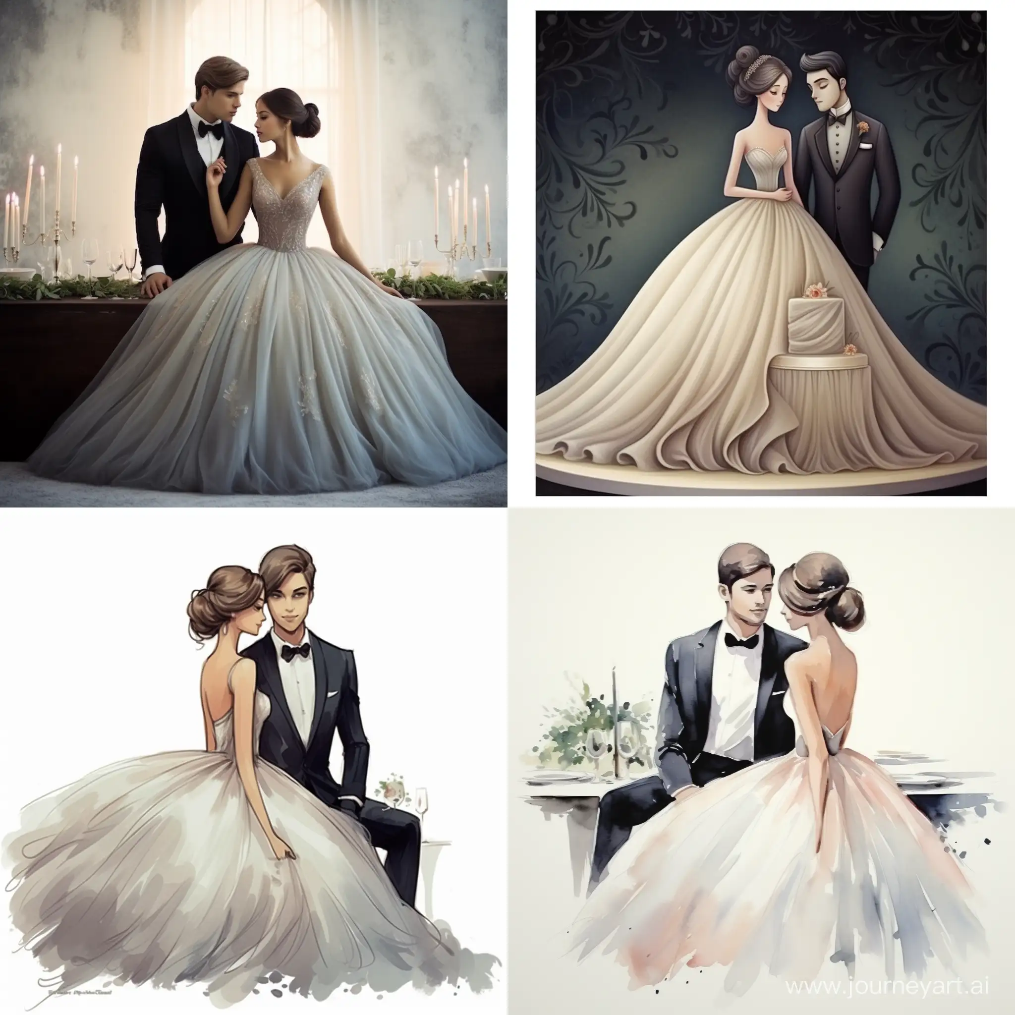 Elegant-Wedding-Scene-Bride-in-LowCut-Dress-and-Groom-at-the-Wedding-Table