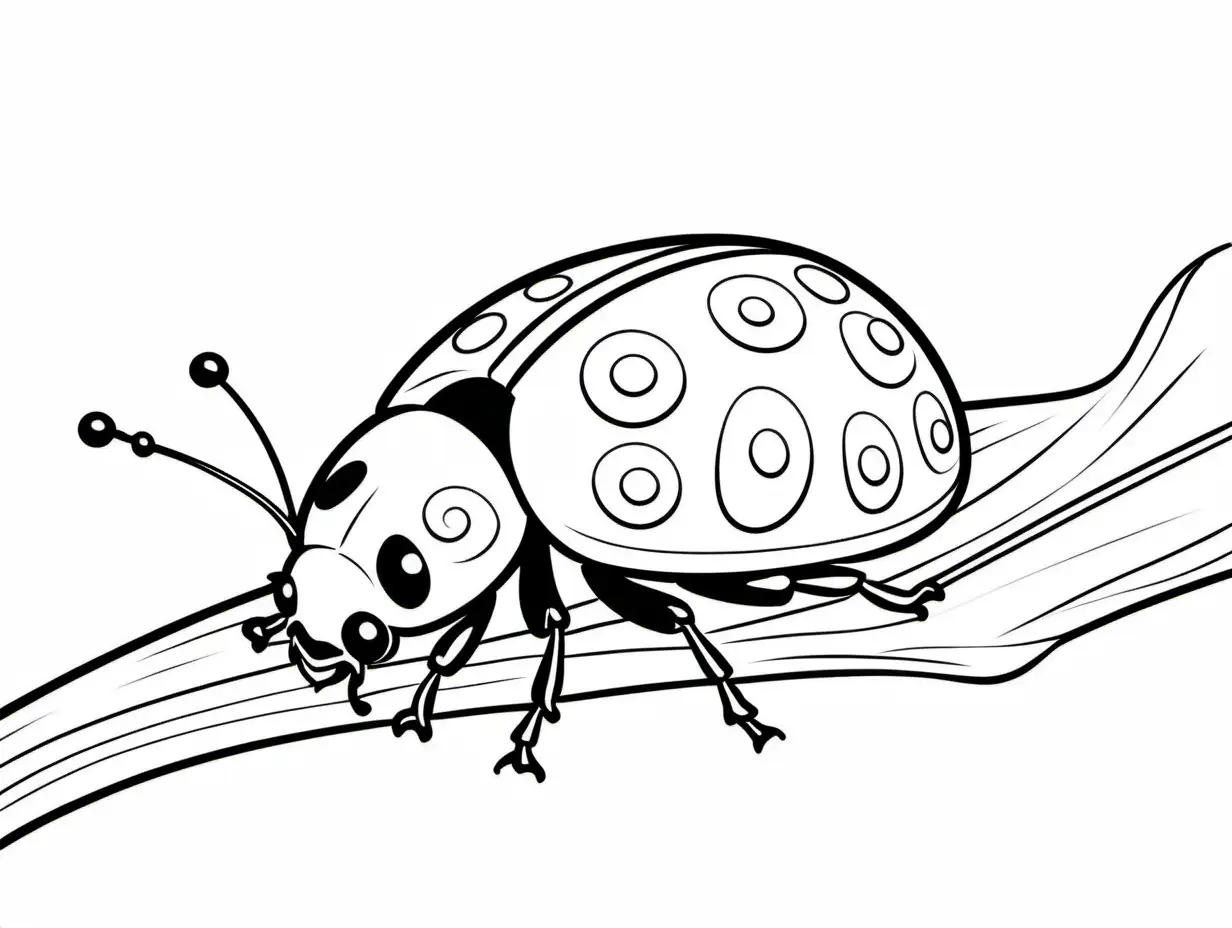 A beautiful Ladybug , Coloring Page, black and white, line art, white background, Simplicity, Ample White Space. The background of the coloring page is plain white to make it easy for young children to color within the lines. The outlines of all the subjects are easy to distinguish, making it simple for kids to color without too much difficulty