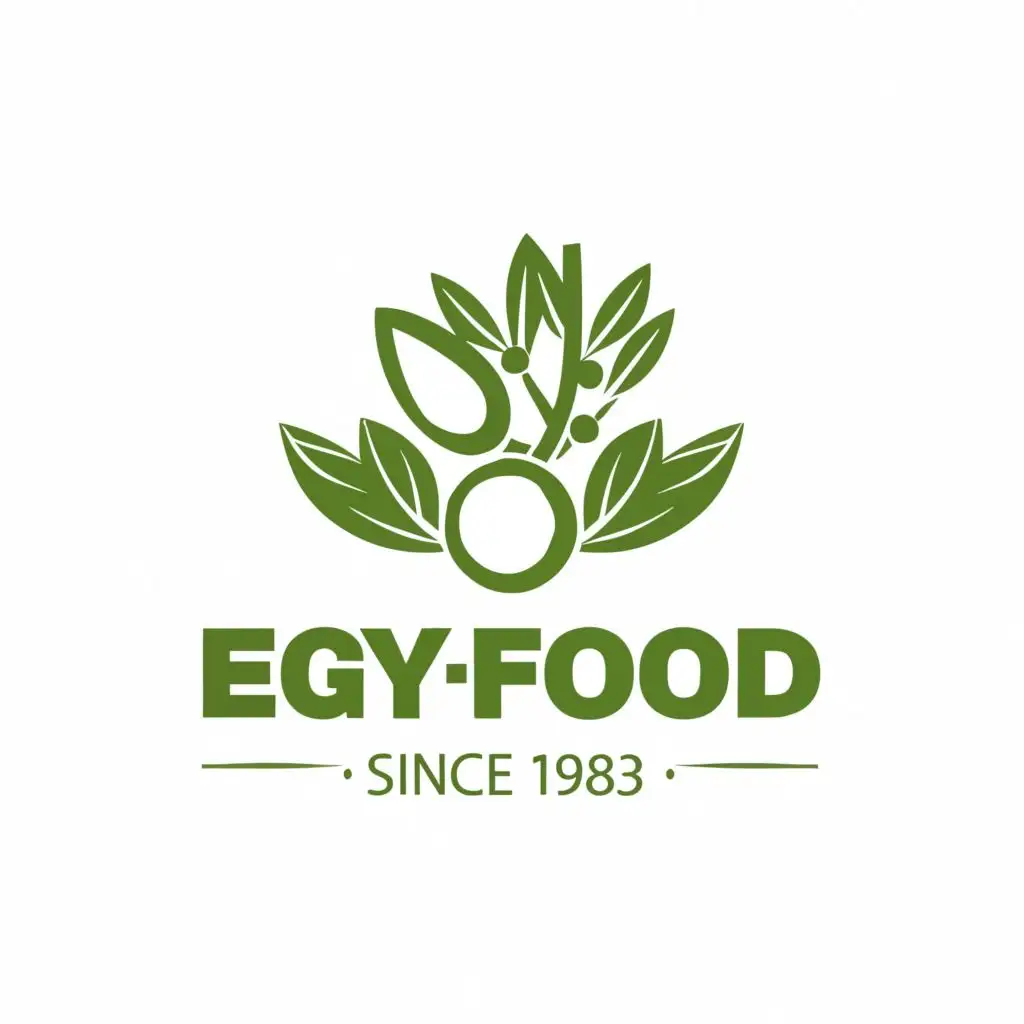 logo, Food storage
olive
Palm fronds, with the text "EGYFOOD
-Since 1983-", typography