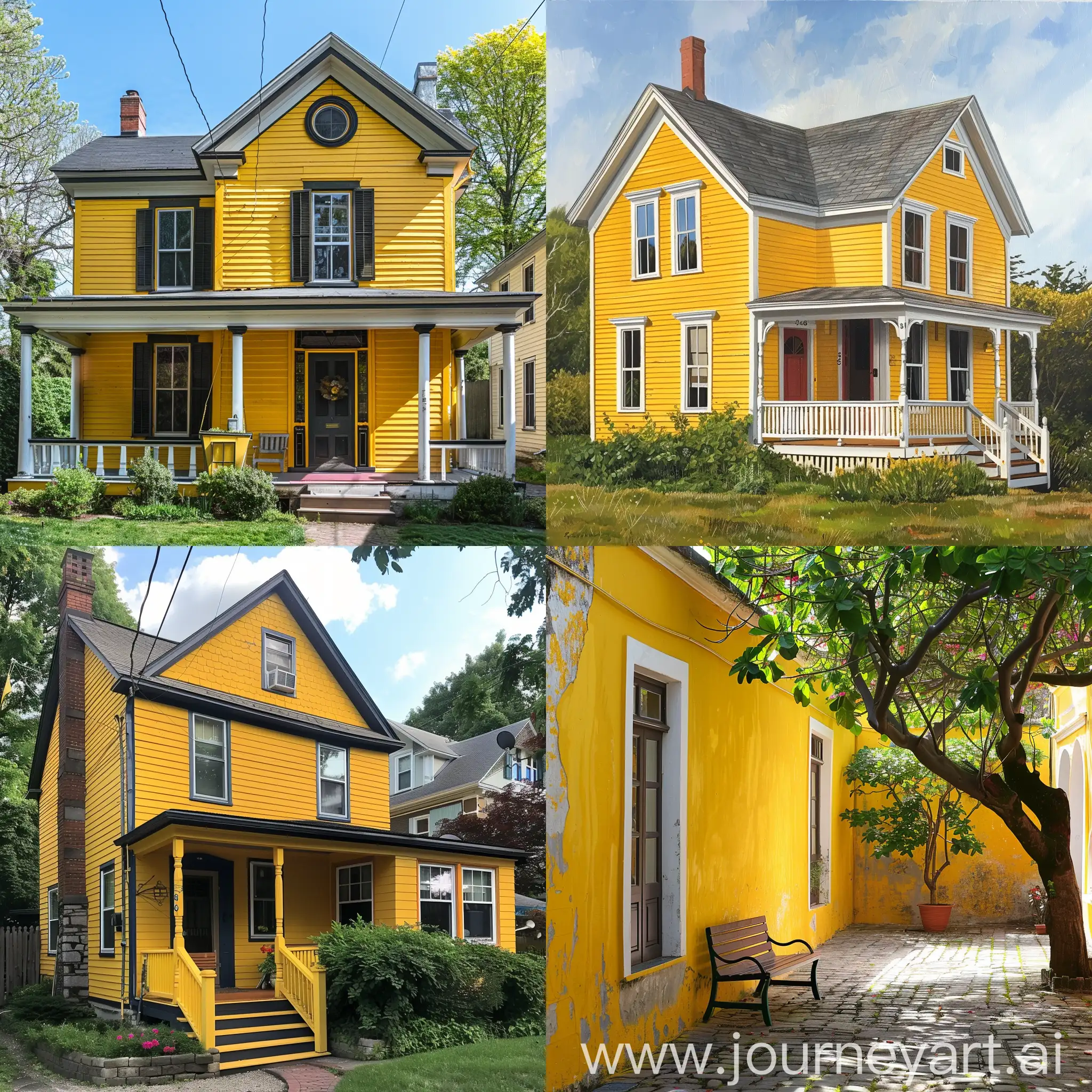 Vibrant-Yellow-House-in-a-Sunny-Landscape
