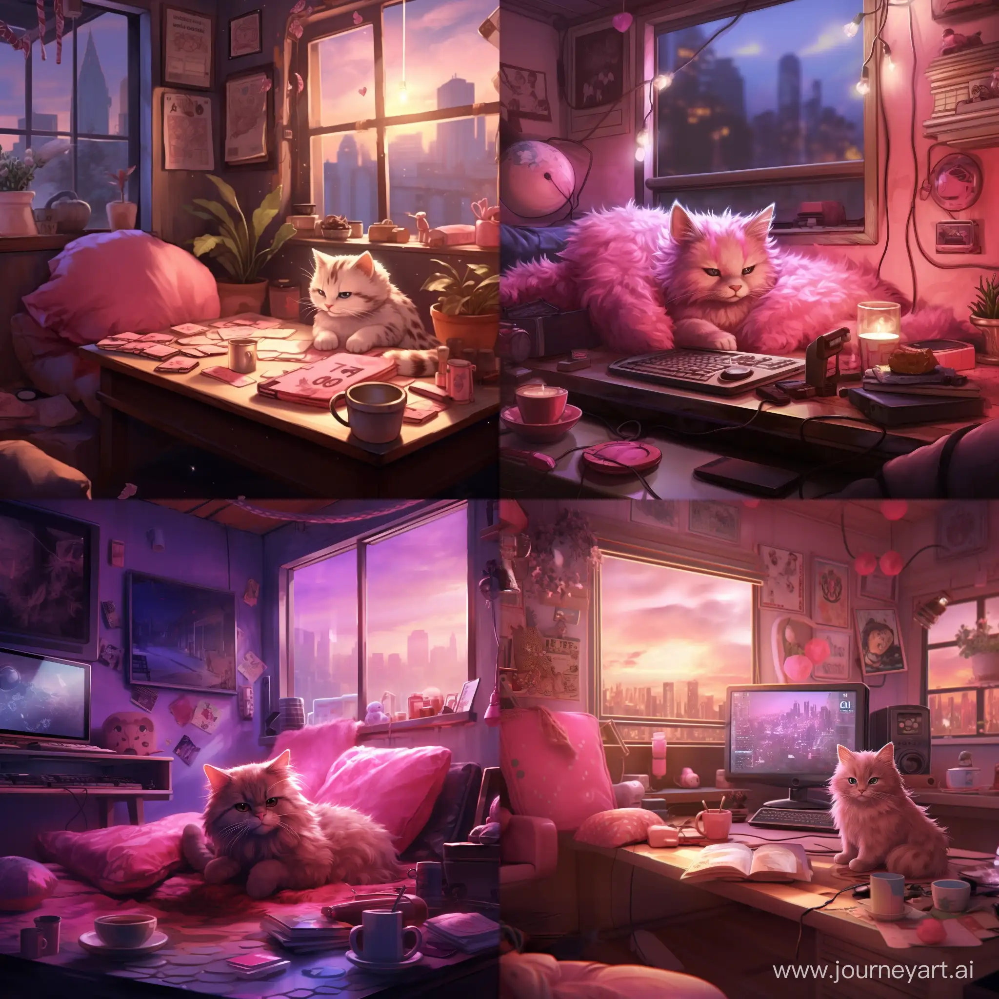 Cozy-Gamers-Retreat-Cat-Nap-in-a-Pink-Atmosphere