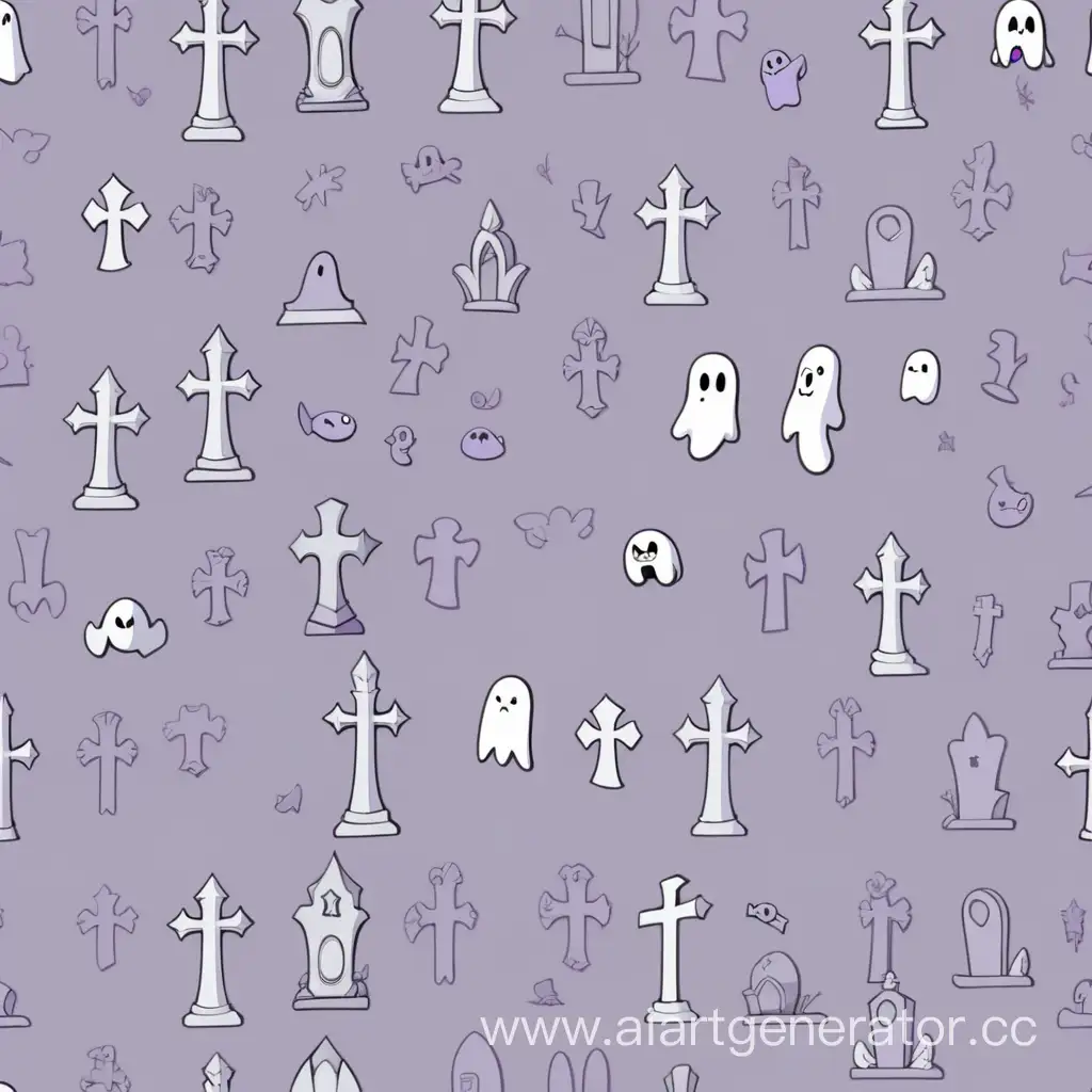 Minimalist-Gothic-Scene-with-Cartoon-Ghosts-and-Tombstones