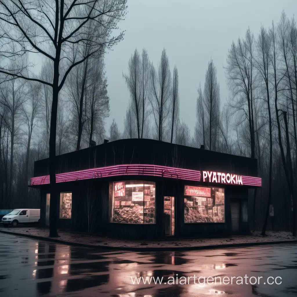 Spooky-Modern-Store-with-PYATEROCHKA-Neon-Sign
