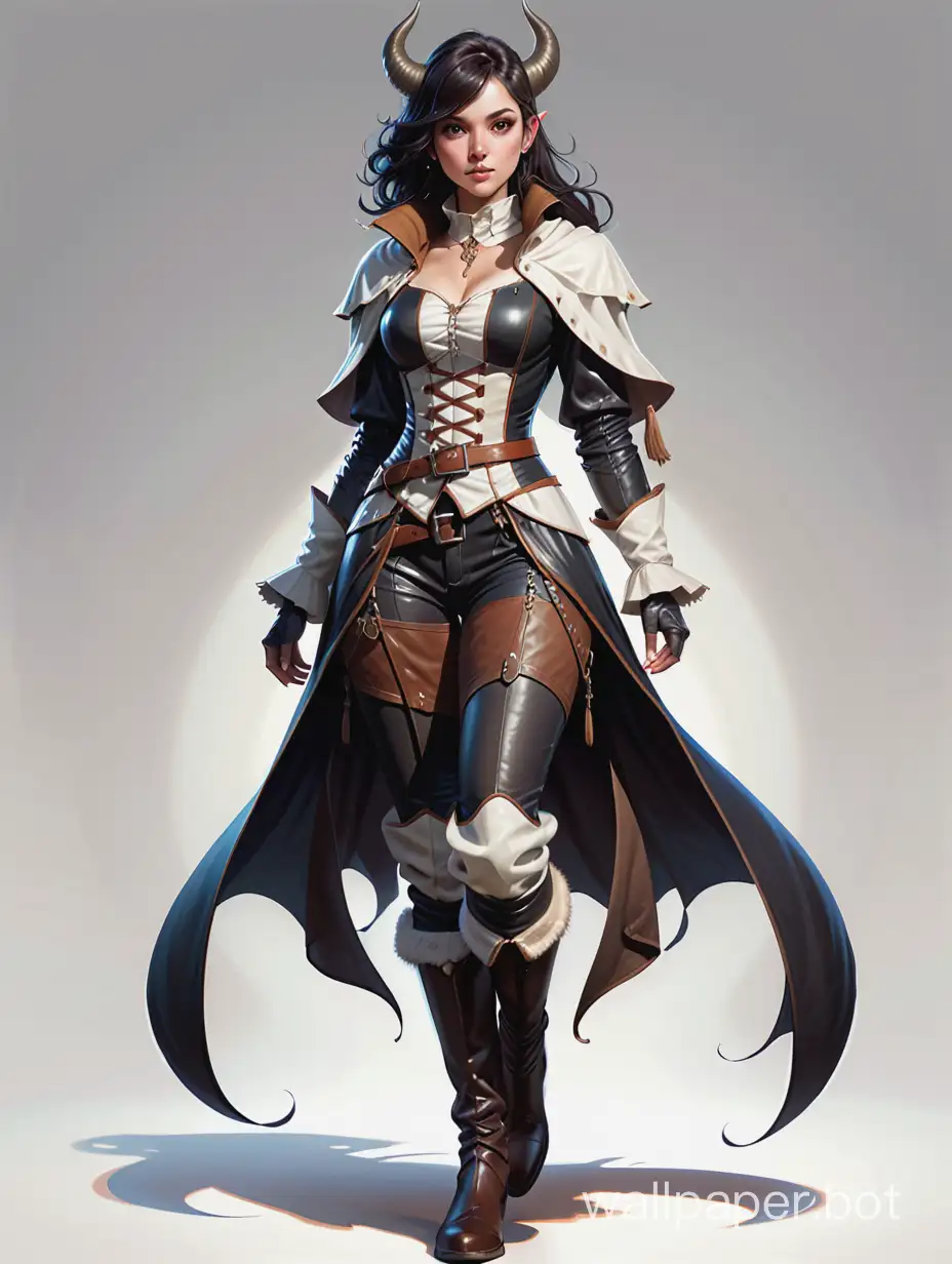 With a shadows with a cloven hoof, wearing dark silky clothing. Fancy Dress. Subsurface Scattering. Extremely ornated. artstation, concept art, smooth, sharp focus, illustration, art by artgerm and greg rutkowski and alphonse. Medieval revealing clothing. Leather white boots. White background. Pencil drawing. Full length