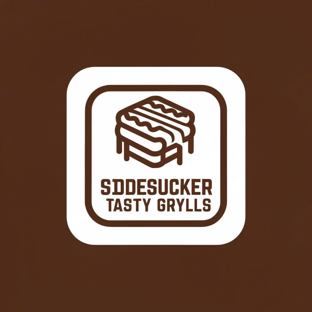 a logo design,with the text "Sidesucker Tasty Grylls", main symbol:Make a minimal, brown and white logo, square sandwich with Sample Grill,Moderate,be used in Restaurant industry,clear background