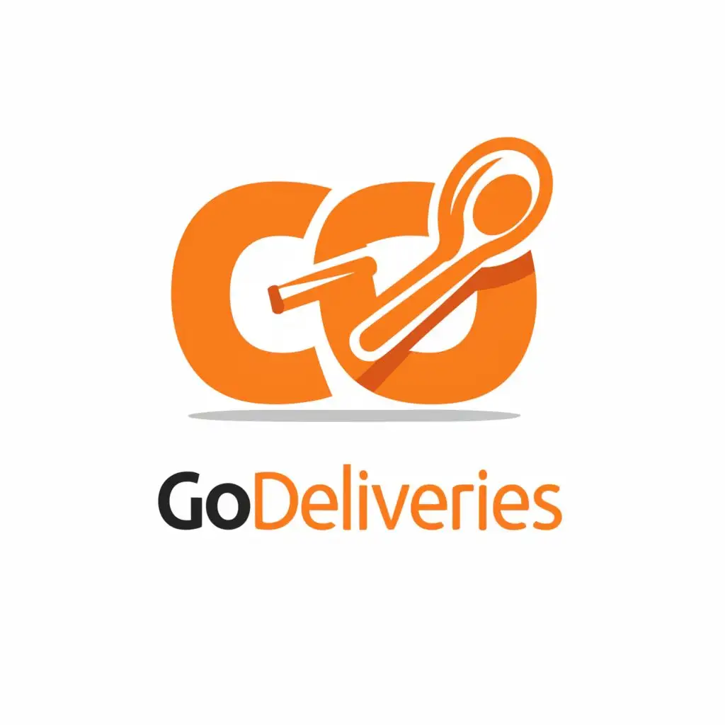 a logo design,with the text "GoDeliveries", main symbol:kitchen equipements forming the letter in GO. Orange in color.,complex,clear background