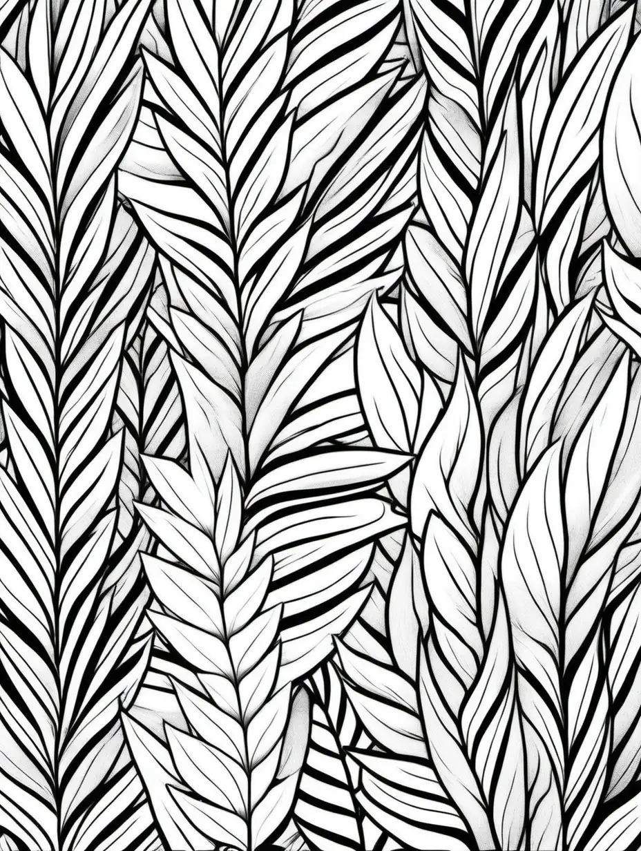 Repetitive Black and White Leaves Coloring Page