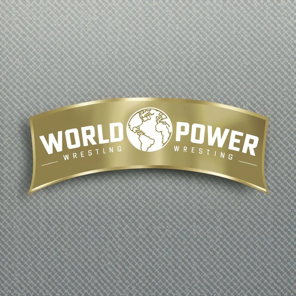 logo, A gold Banner with the logo name and a white earth logo in the middle, something modern looking and elegant on a transparent backround.  There should be no Black text, all text should be white or a lighter gold, with the text "World Power Wrestling", typography, be used in Sports Fitness industry