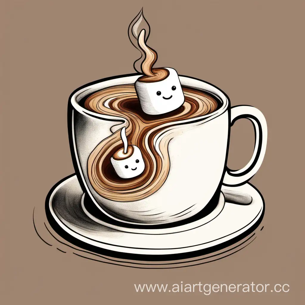 Artistic-Coffee-Cup-Illustration-with-Marshmallow-Drawing-Graphics