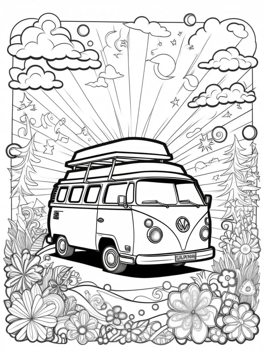 Campervan Pop Top Coloring Book Page
