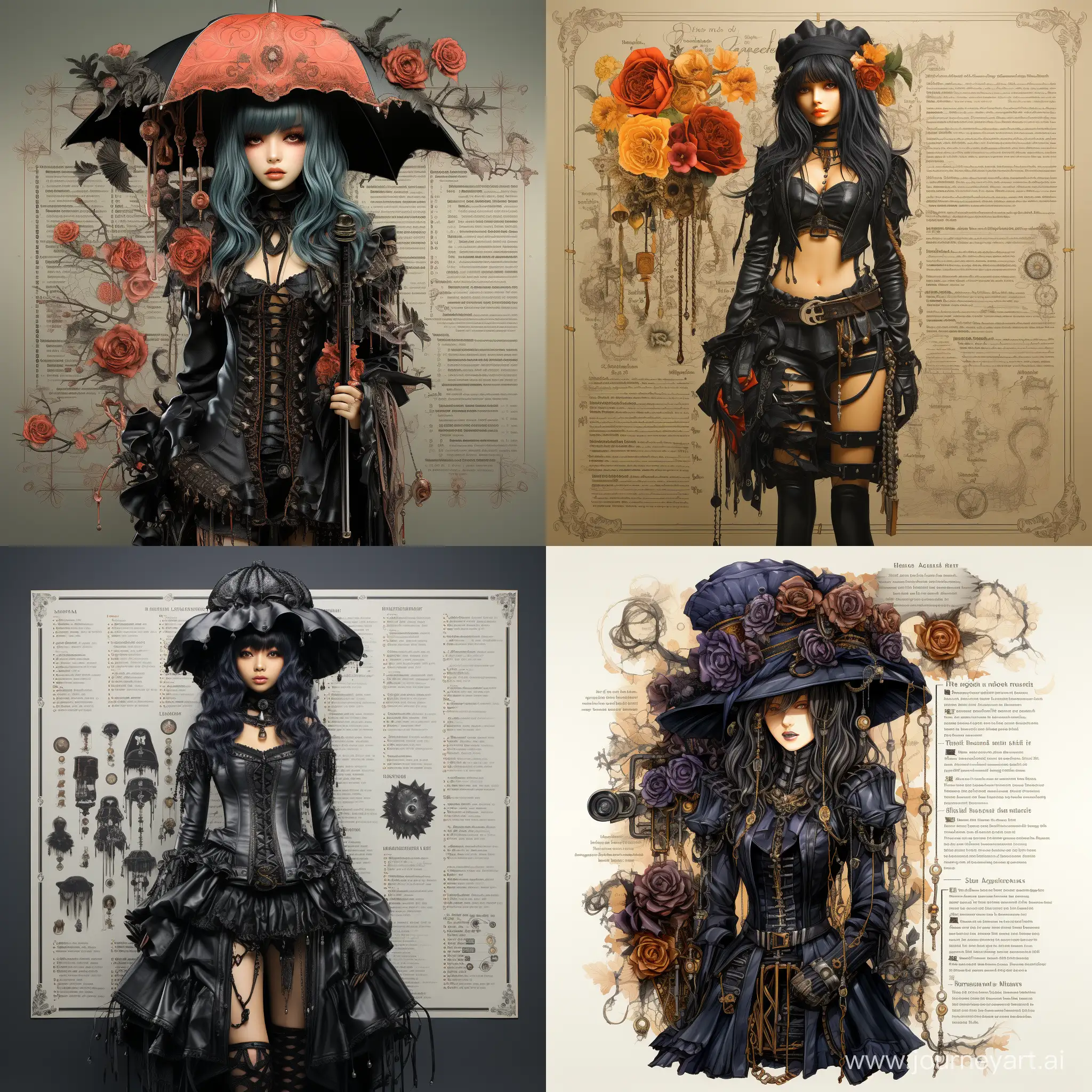 Subject: The focal point of this Al-generated image is a fashion reference sheet, showcasing ultra-quality, ultra-detailed, and ultra-realistic designs. Setting: The background is carefully crafted to complement the gothic theme, creating a visually striking contrast that enhances the overall aesthetic. Style/Coloring: The fashion designs featured in the reference sheet are characterized by a kawaii-gothic fusion, with intricate details such as frills and lace. The blue color scheme dominates, adding a sense of mystique and elegance to the entire composition. Action/Items: The image captures various dress styles, each adorned with unique frills and lace, contributing to the overall detailed and elaborate appearance. Costume/Appearance: Models in the image showcase the fashion designs, embodying the essence of the kawaii-gothic style with a perfect blend of cuteness and darkness. Accessories: The reference sheet includes accessories that complement the outfits, adding an extra layer of detail to the overall aesthetic. Each accessory is meticulously designed to enhance the visual appeal of the showcased fashion items. --s 500