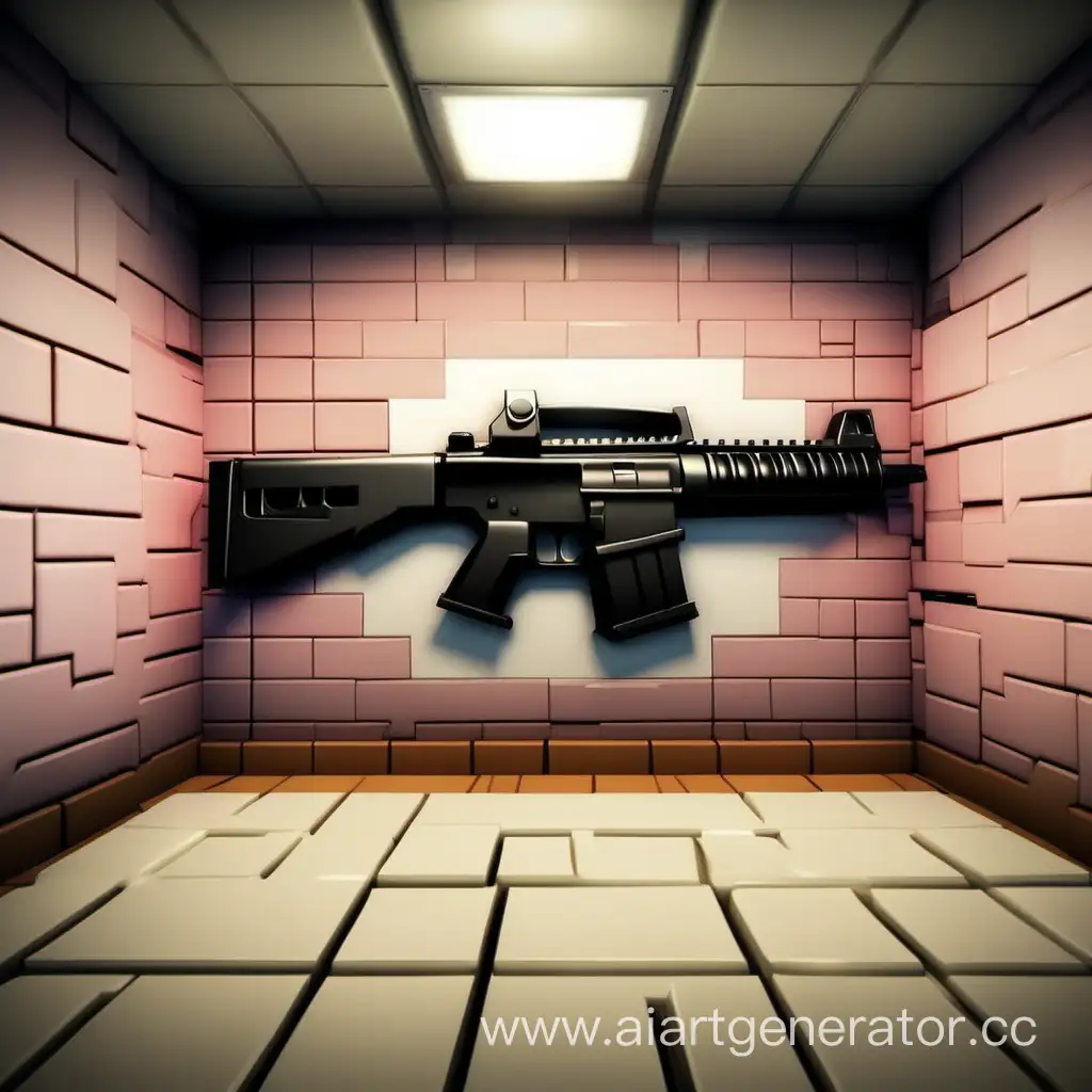 make up a picture for the game roblox theme of the game gun game (the machine is lying on the wall of the house)
