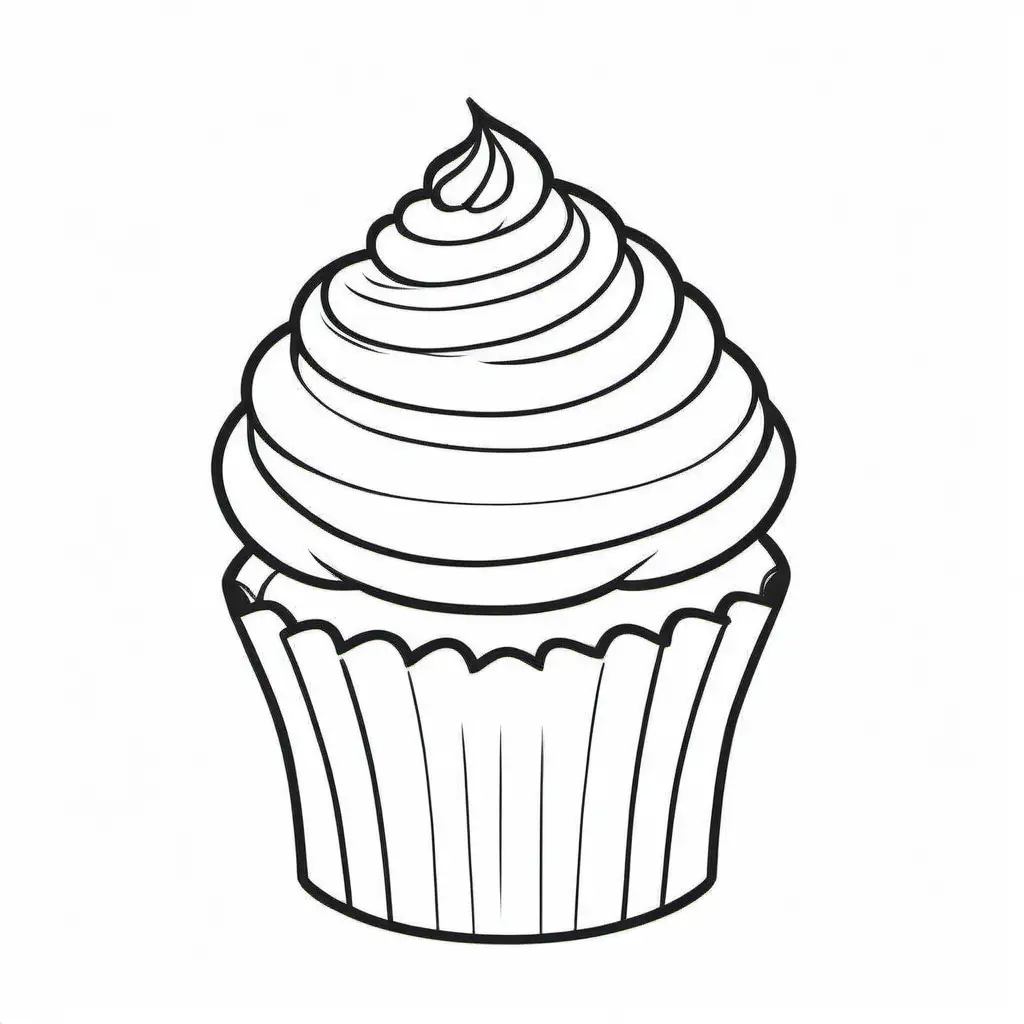 CREATE COLORING PAGE OF a cupcake , Coloring Page, black and white, line art, white background, Simplicity, Ample White Space. The background of the coloring page is plain white to make it easy for young children to color within the lines. The outlines of all the subjects are easy to distinguish, making it simple for kids to color without too much difficulty