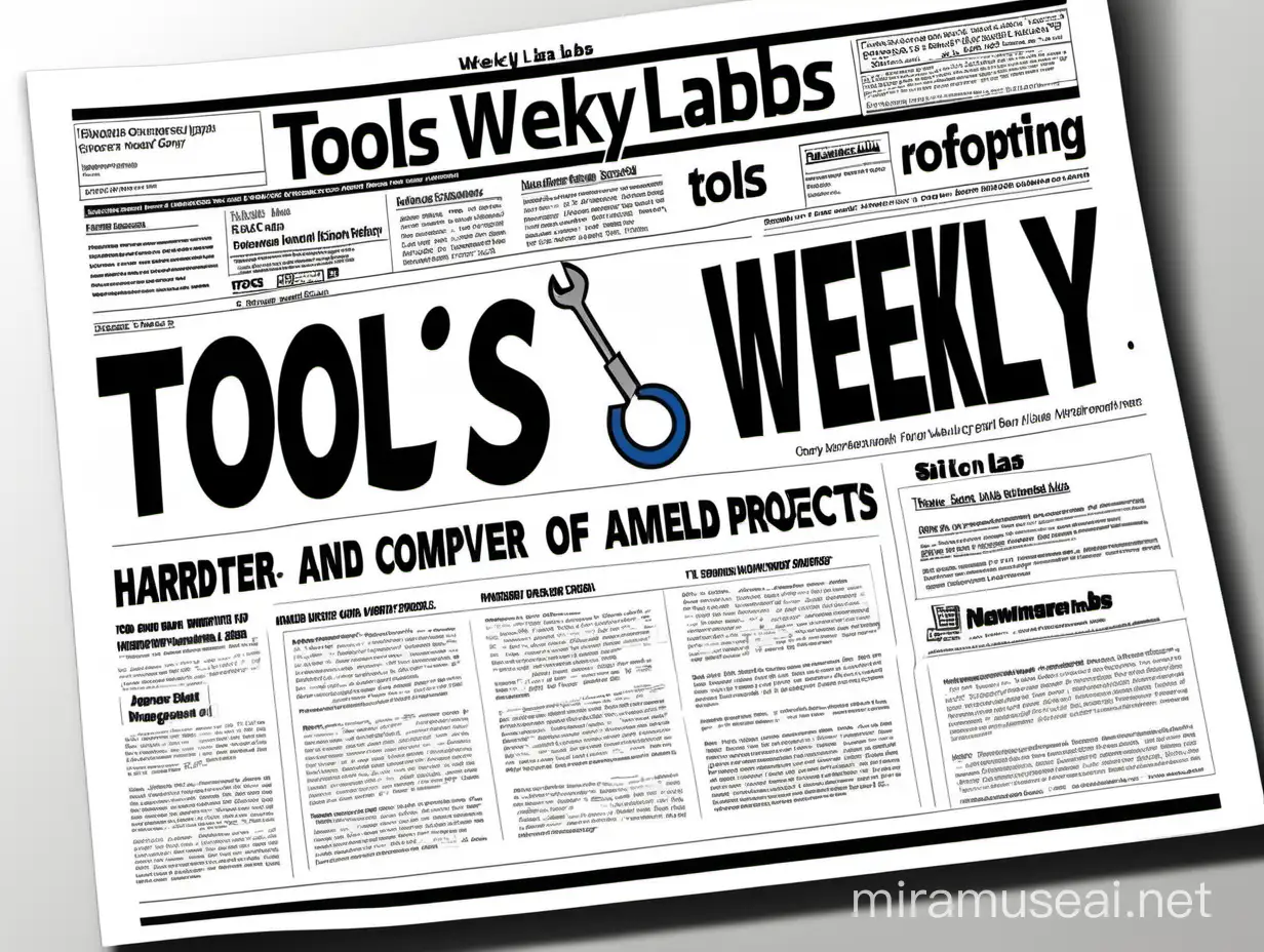 A funny cartool like front page of a paper named "Tools Weekly" reporting on hardware and software projects of a company called "Silicon Labs"