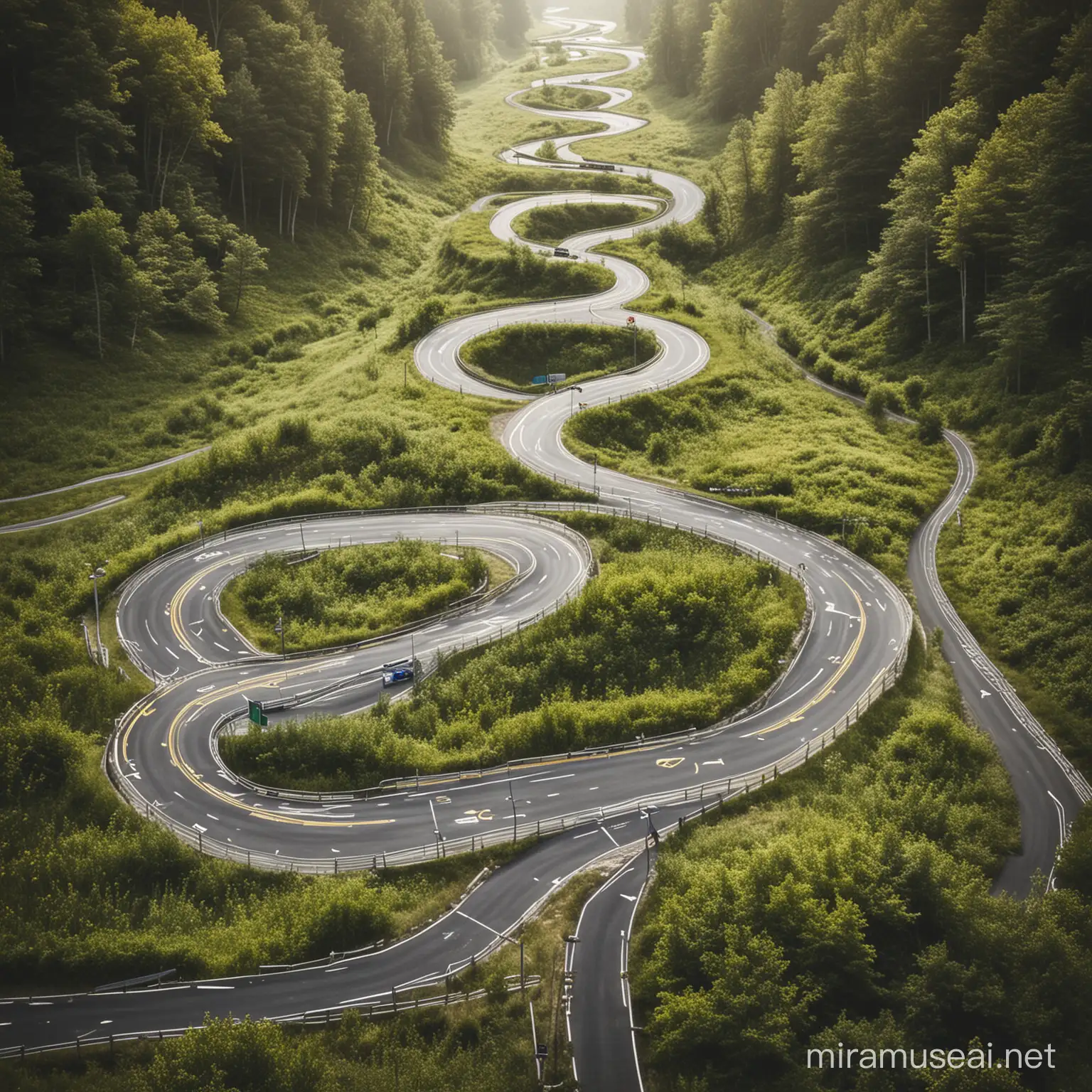  a winding road emerges, symbolizing the path to financial freedom. The road is adorned with signposts, each representing a crucial aspect of money management: saving, investing, budgeting, and strategic planning. This visual metaphor conveys the importance of making informed decisions and setting clear goals on the journey to financial security.