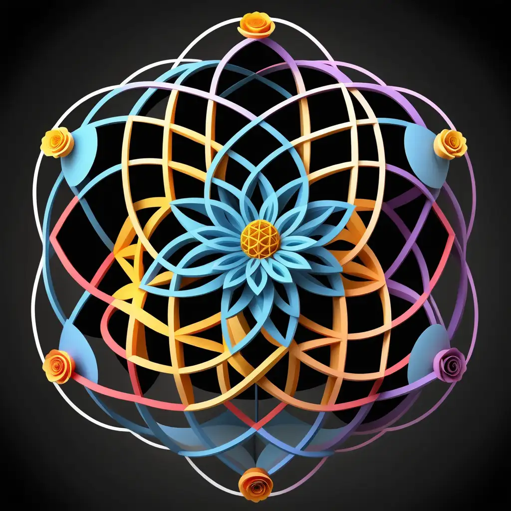 Intricate 3D Flower of Life Geometric Diagram