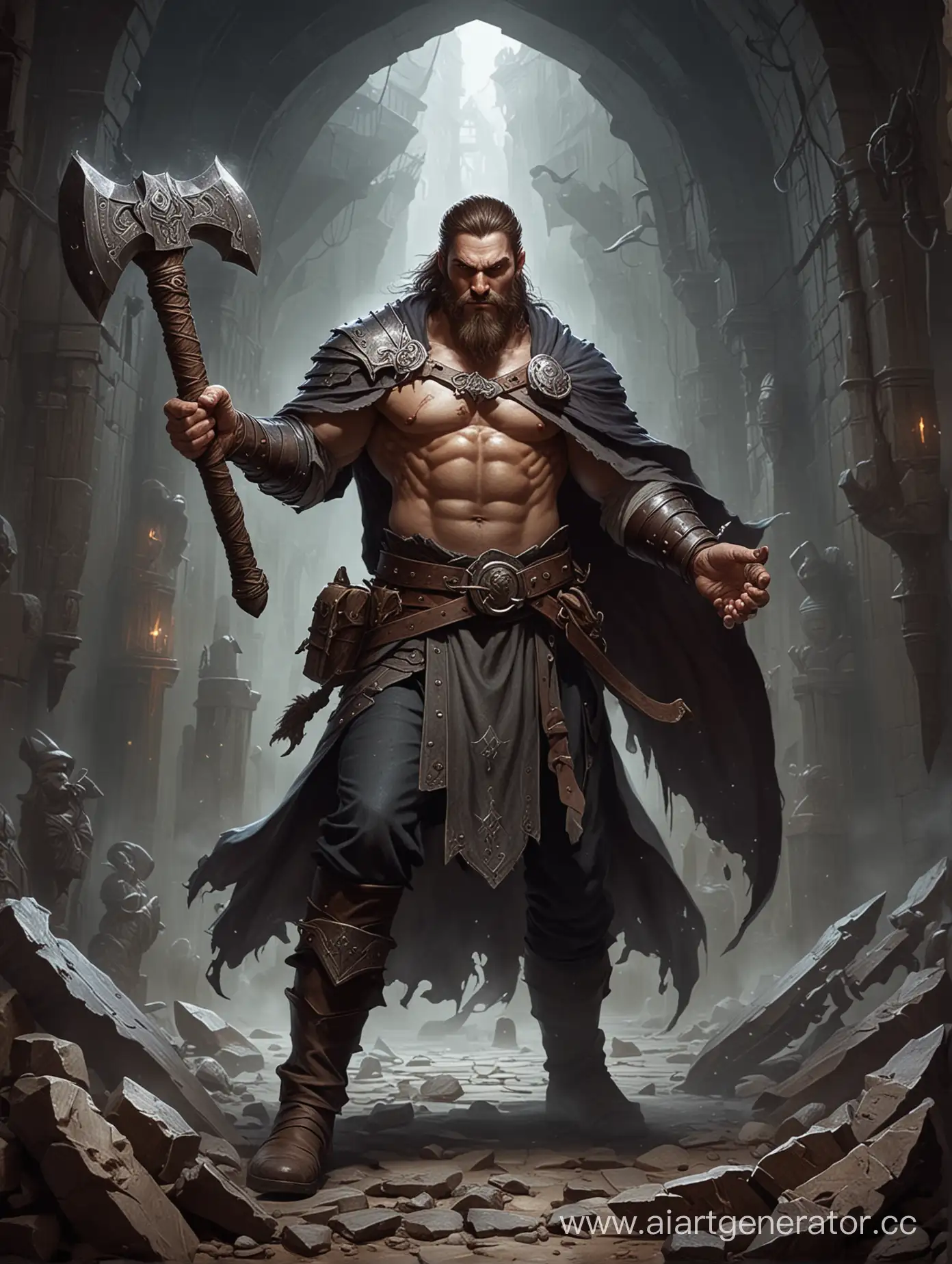 Mighty-Dungeon-Keeper-with-TwoHanded-Axe-Fantasy-Mythology-Illustration